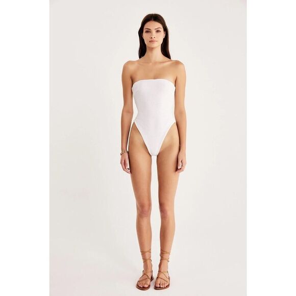 Rumer Rosa Bodysuit Size Small White Ribbed Strapless - Picture 1 of 9